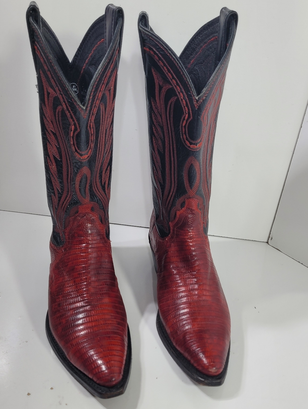 Justin Red Lizard Leather Western Boots Women's Size 6.5 B Exotic Pointed Toe